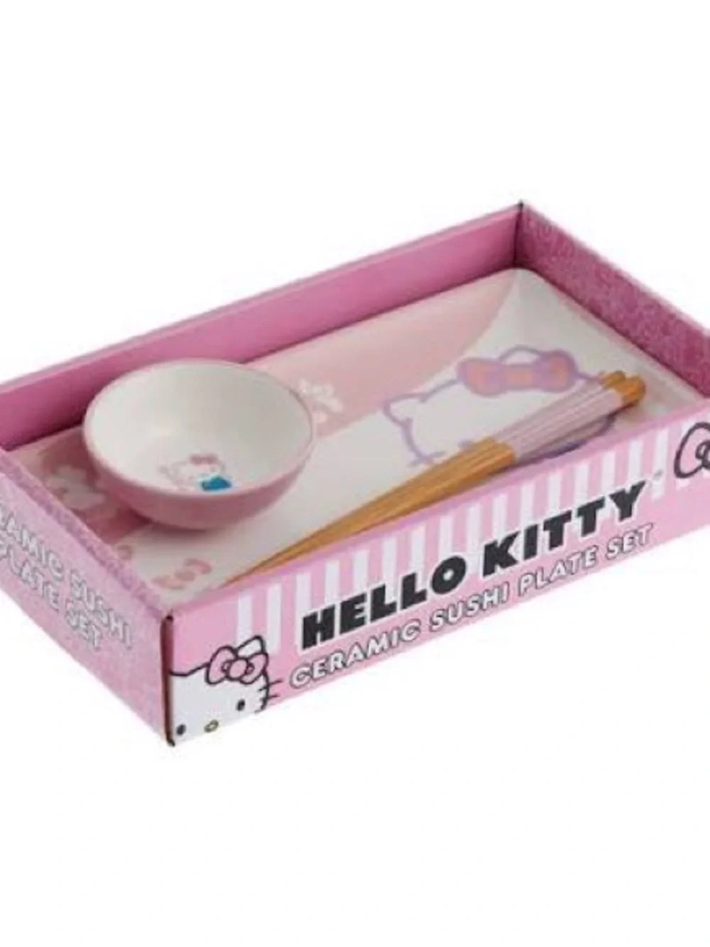 Hello Kitty Pink Sushi Plate Set with Bowl and Chopsticks